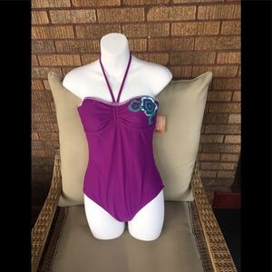 ❤️Arizona NWT Purple Swinsuit with Crocheted Flower.  Size M.